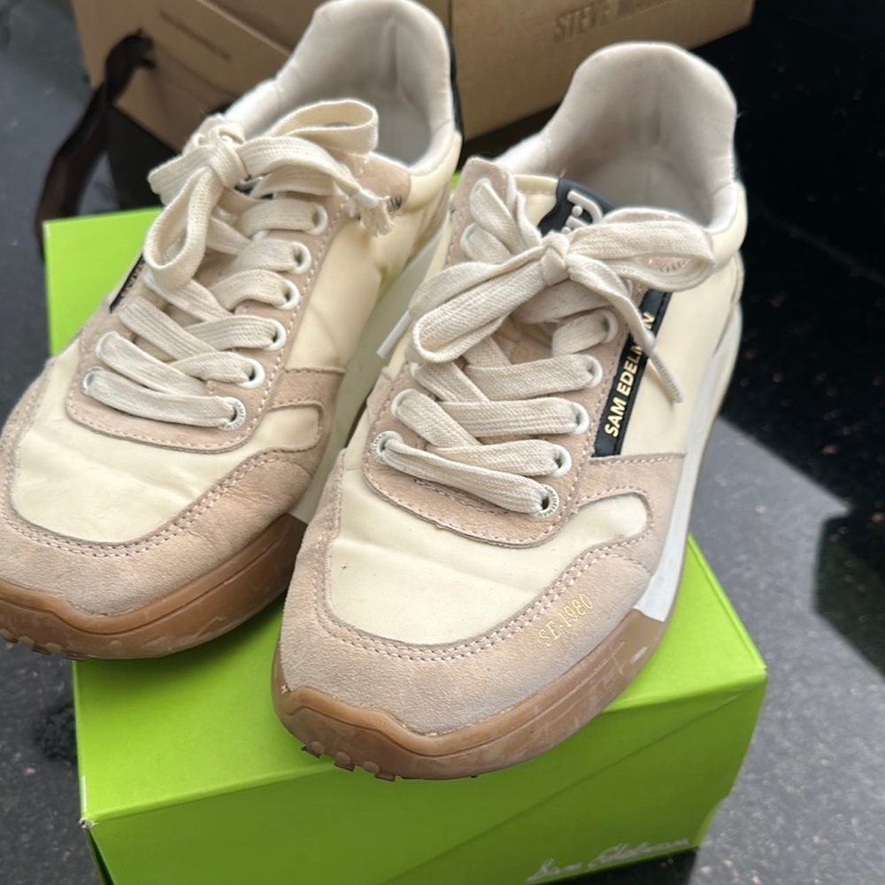 Sam Edelman Cream and Tan Sneakers